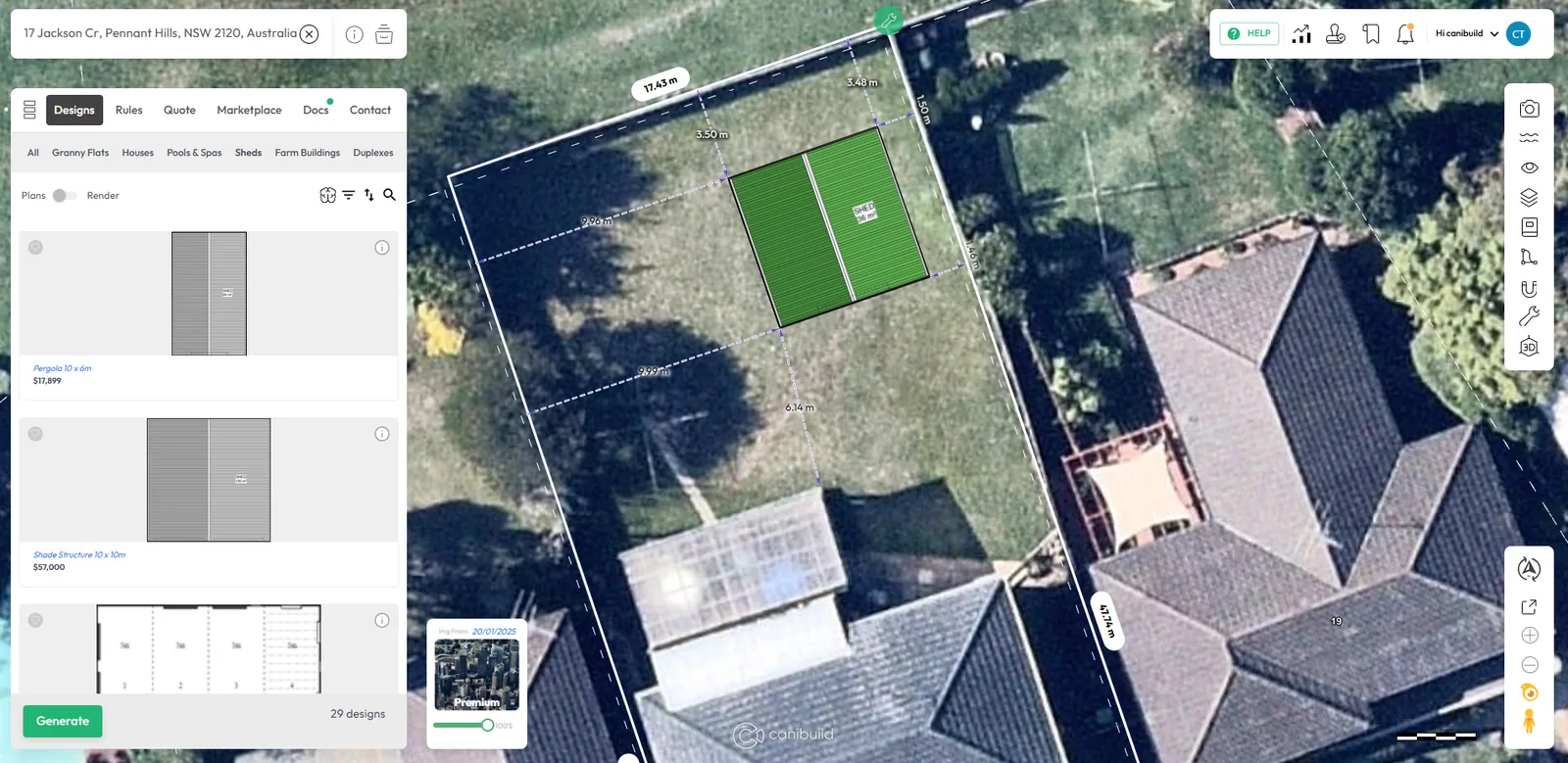 Drag and drop with shed building software