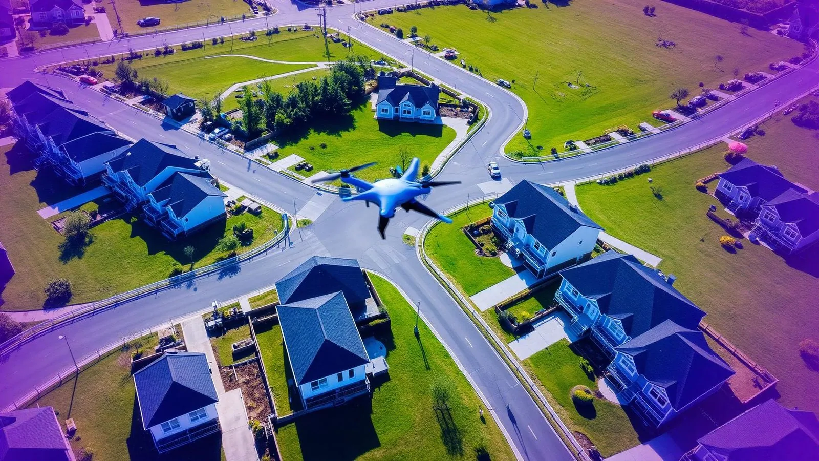 Aerial view of suburban neighborhood
